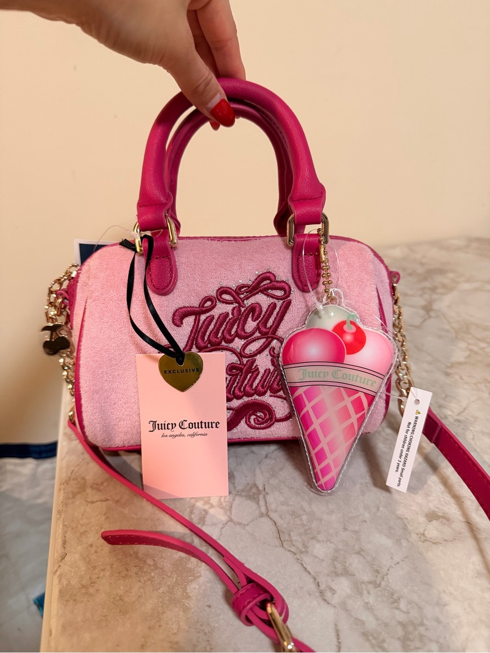 Juicy Couture Hot Pink & Light Pink Mini Top-Handle Bag with Ice Cream Charm
